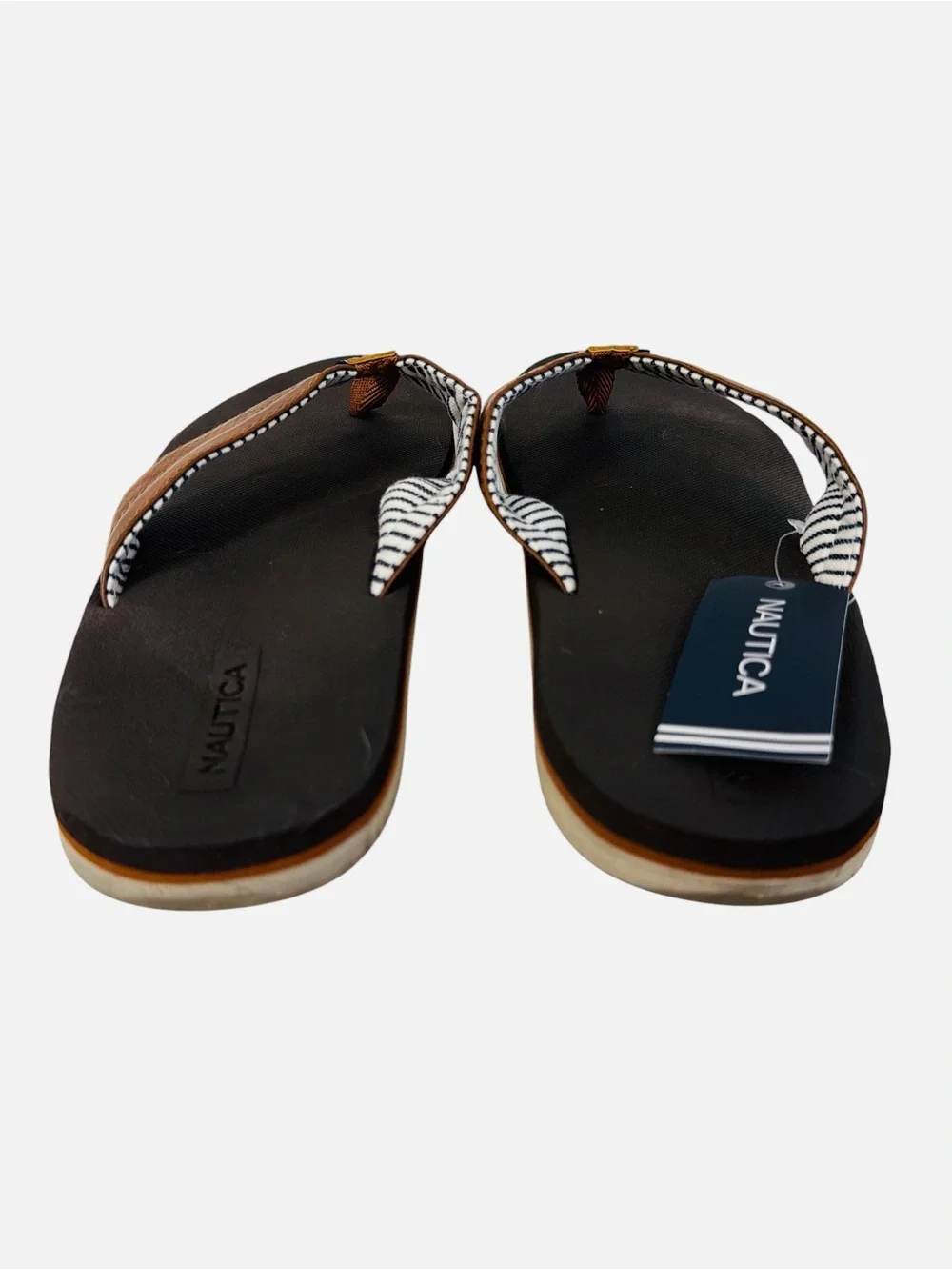 Nautica Clarkson 2 Flip Flop Faux Leather Upper Thong Brown Slip On Mens Sz 10